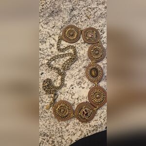 Chico's Aged Bronze Tone Medallion Disc Chain BOHO Hip Belt